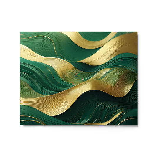 Green and Gold Waves - Metal prints