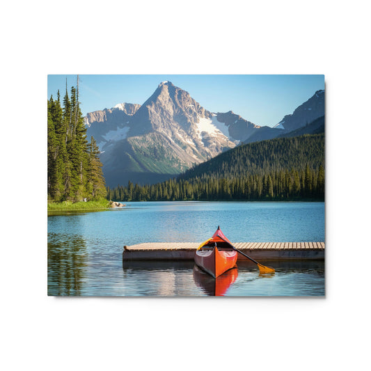 Mountain Lake Canoe - Metal prints