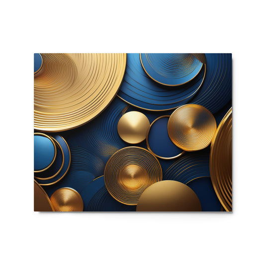 Blue and Gold Circles - Metal prints