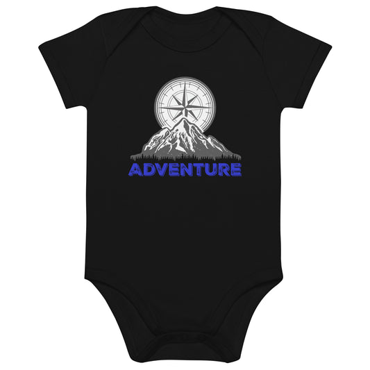 Adventure Compass (blue font) - Organic cotton baby bodysuit