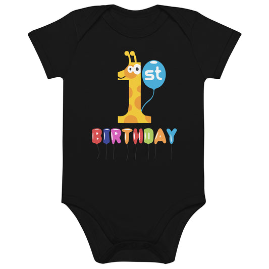 1st Birthday Giraffe - Organic cotton baby bodysuit