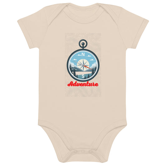 Topo compass (red font) - Organic cotton baby bodysuit