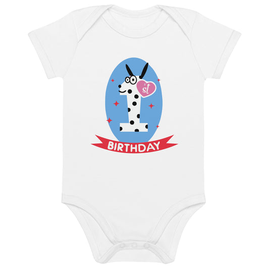 1st Birthday Dalmatian - Organic cotton baby bodysuit