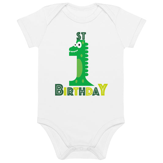 1st Birthday Dino - Organic cotton baby bodysuit