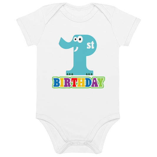 1st Birthday Elephant - Organic cotton baby bodysuit