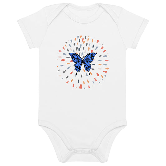 Blue butterfly drops - Organic cotton baby bodysuit