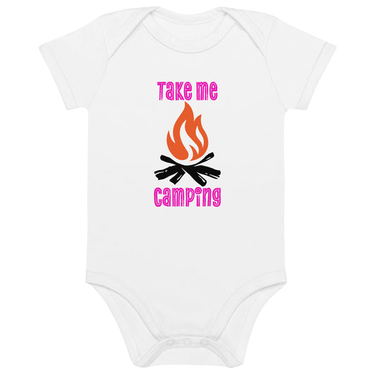 Take me camping (pink font) - Organic cotton baby bodysuit