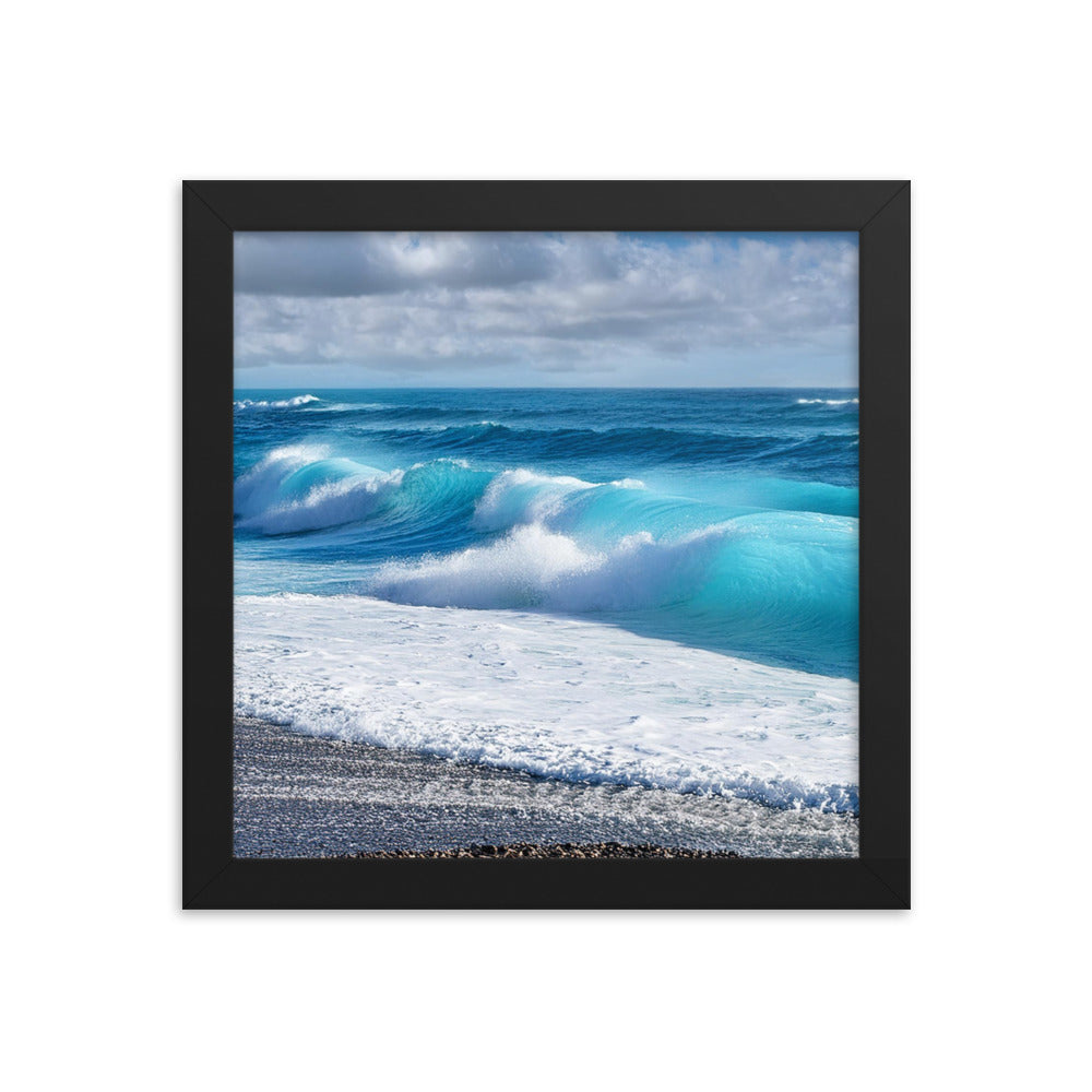 Black Sand Beach Waves - Framed photo paper poster