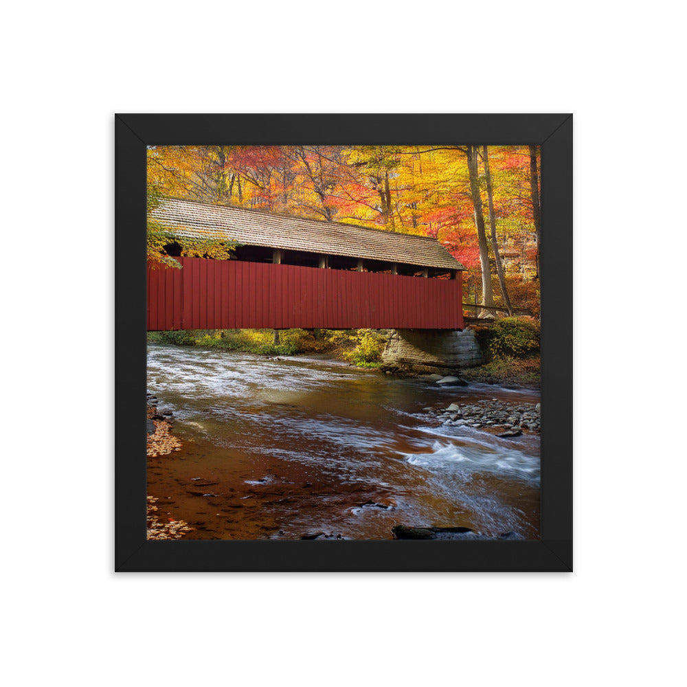 Autumn Covered Bridge - Framed photo paper poster