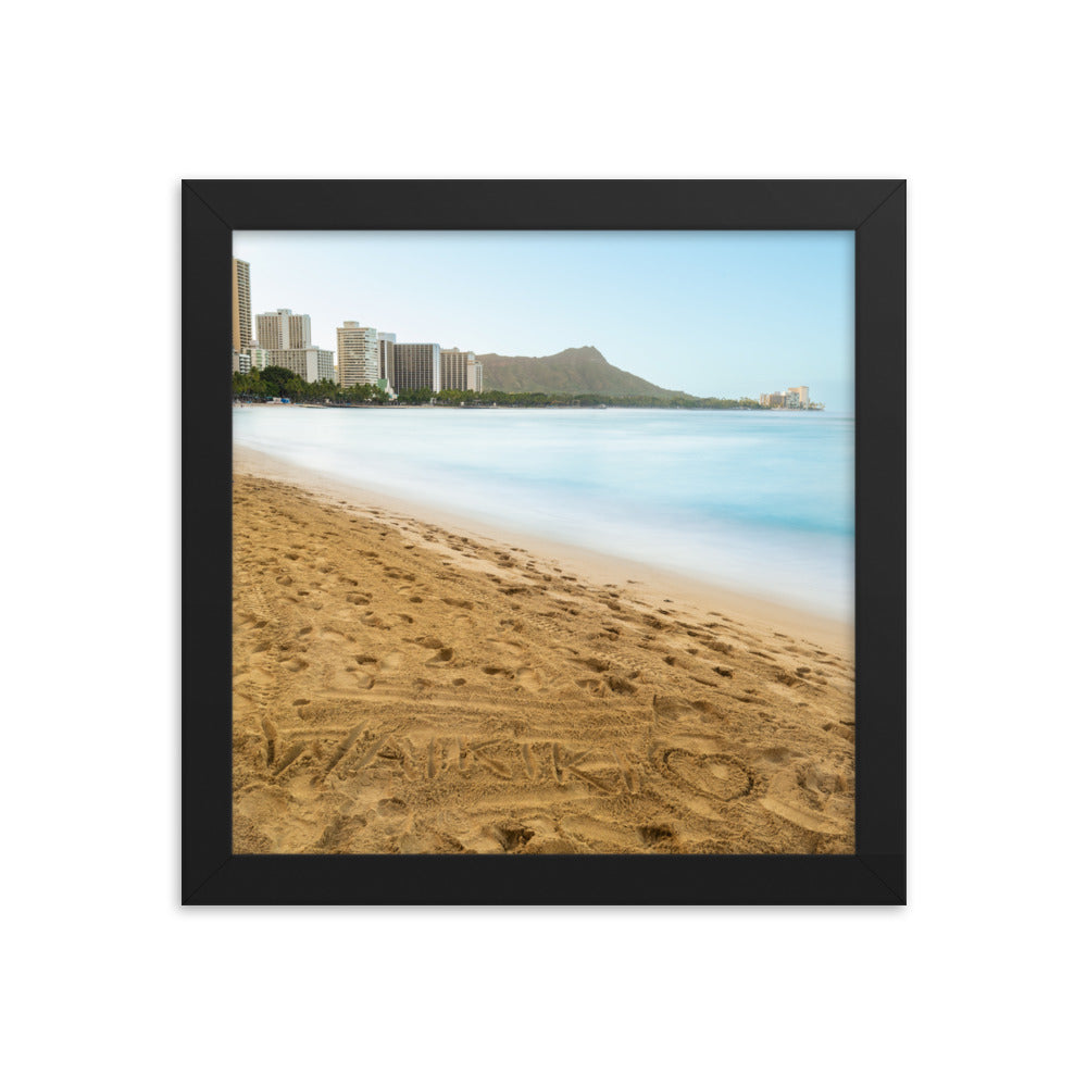 Waikiki Written in the Sand - Framed photo paper poster