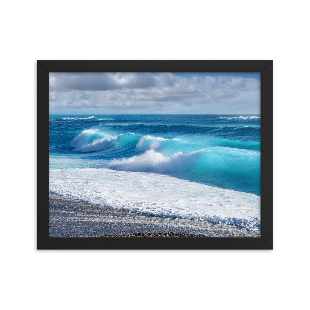 Black Sand Beach Waves - Framed photo paper poster