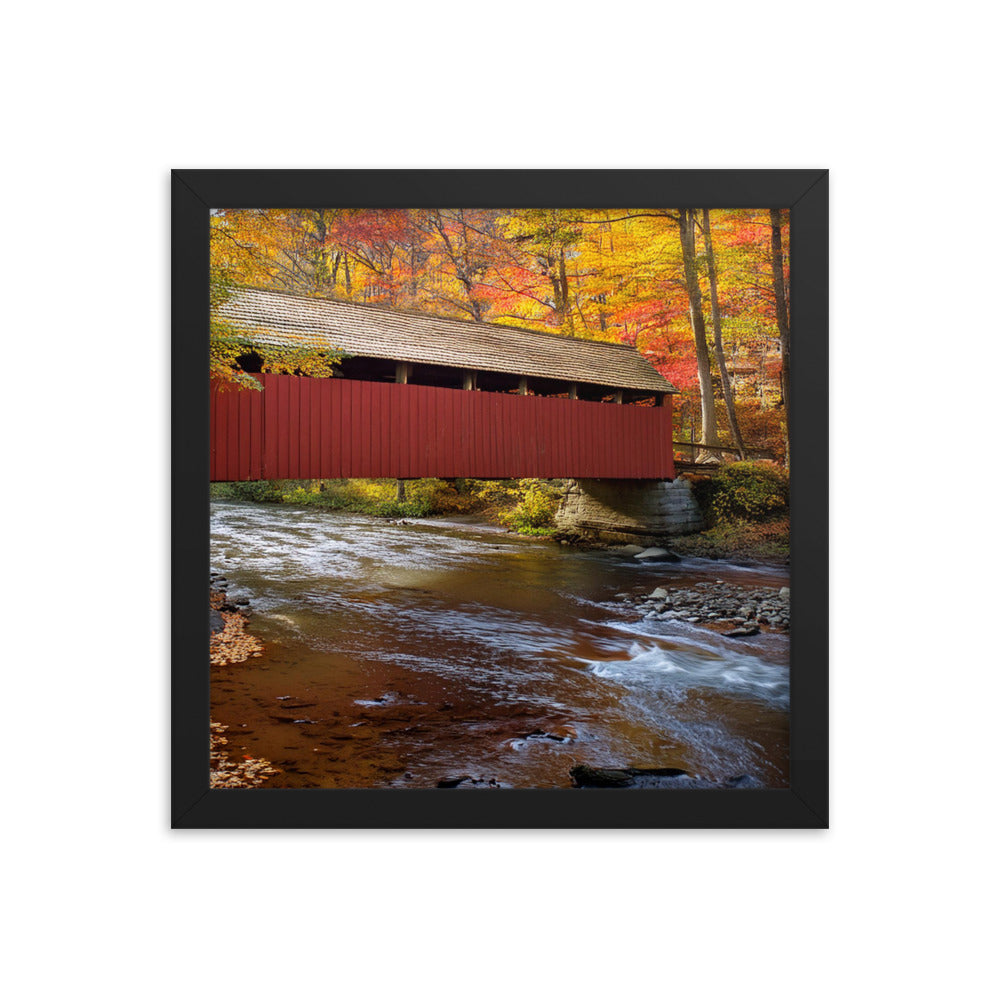 Autumn Covered Bridge - Framed photo paper poster