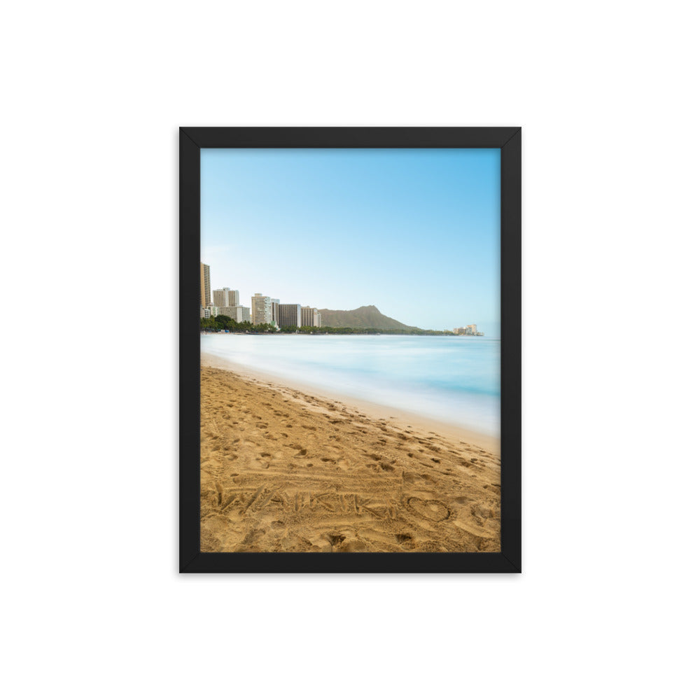 Waikiki Written in the Sand - Framed photo paper poster