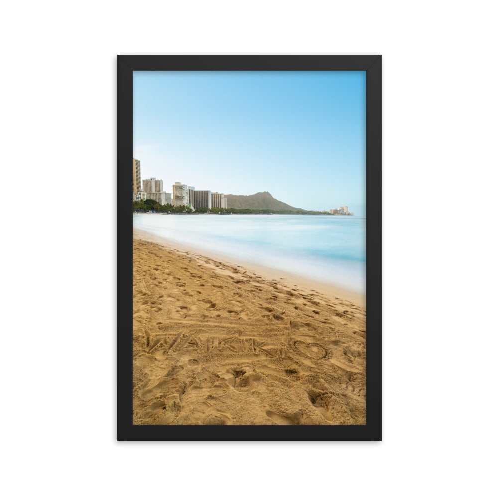 Waikiki Written in the Sand - Framed photo paper poster