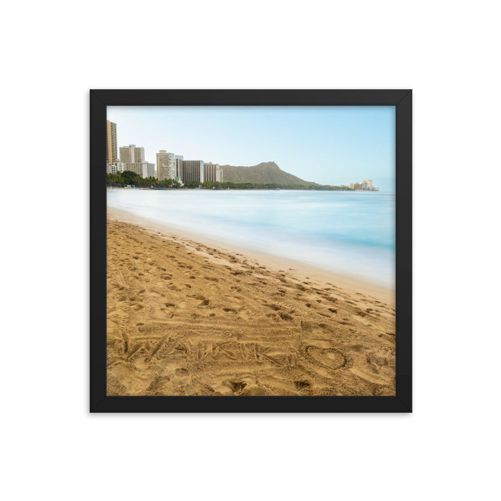 Waikiki Written in the Sand - Framed photo paper poster