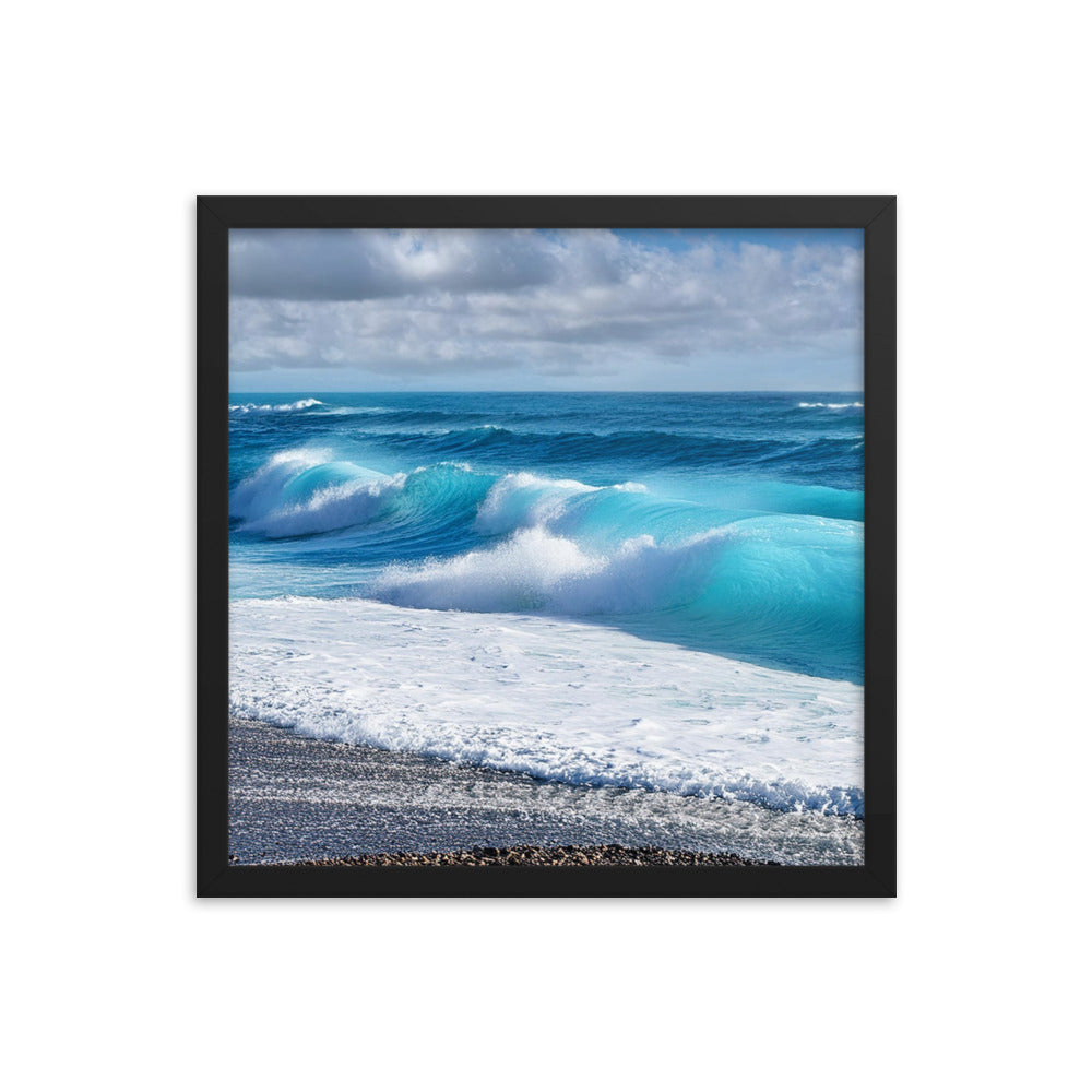 Black Sand Beach Waves - Framed photo paper poster