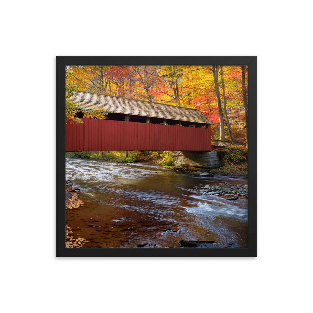 Autumn Covered Bridge - Framed photo paper poster