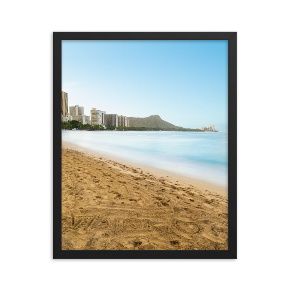 Waikiki Written in the Sand - Framed photo paper poster