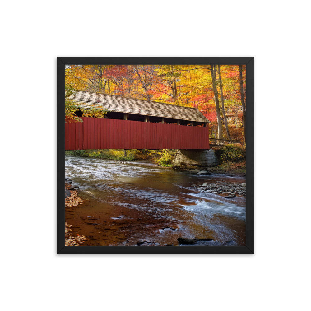 Autumn Covered Bridge - Framed photo paper poster