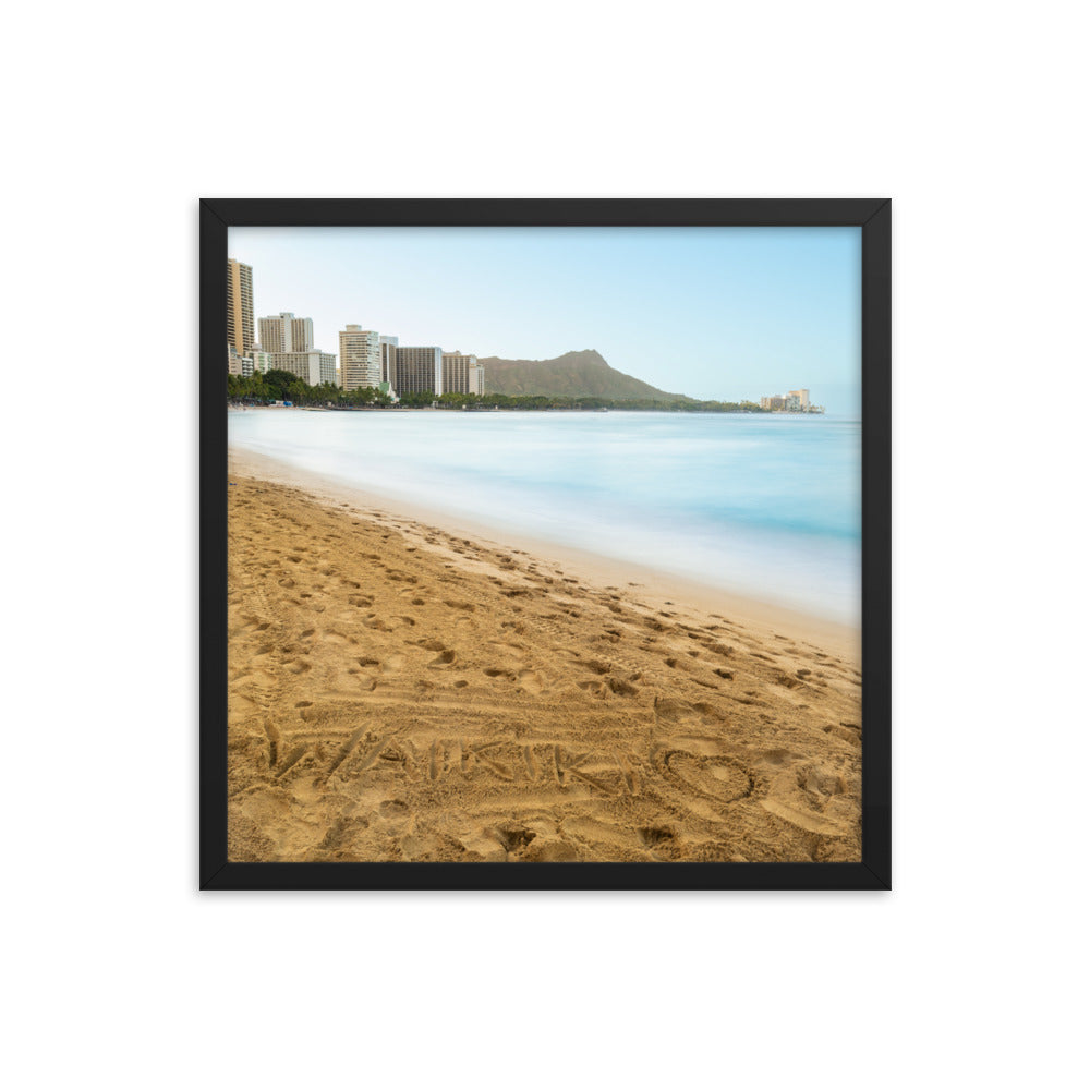 Waikiki Written in the Sand - Framed photo paper poster