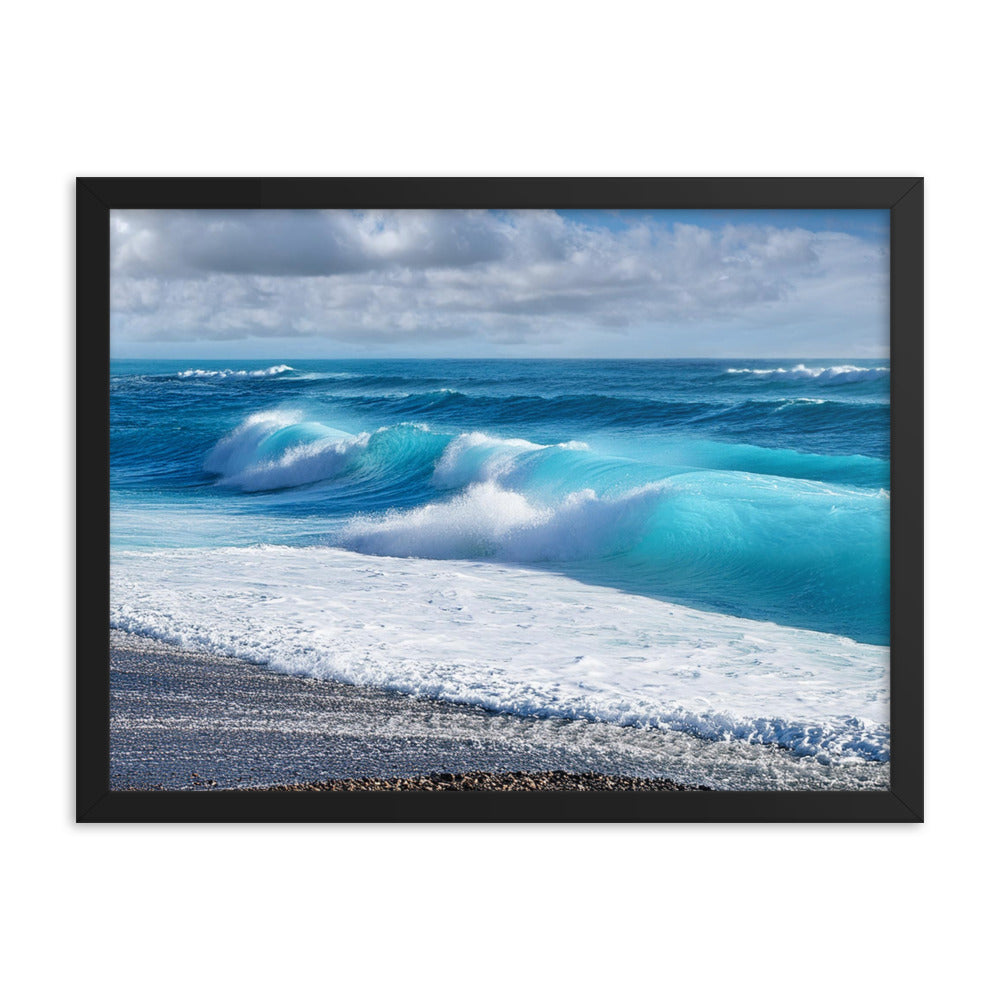 Black Sand Beach Waves - Framed photo paper poster