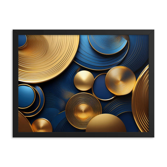 Blue and Gold Circles - Framed photo paper poster