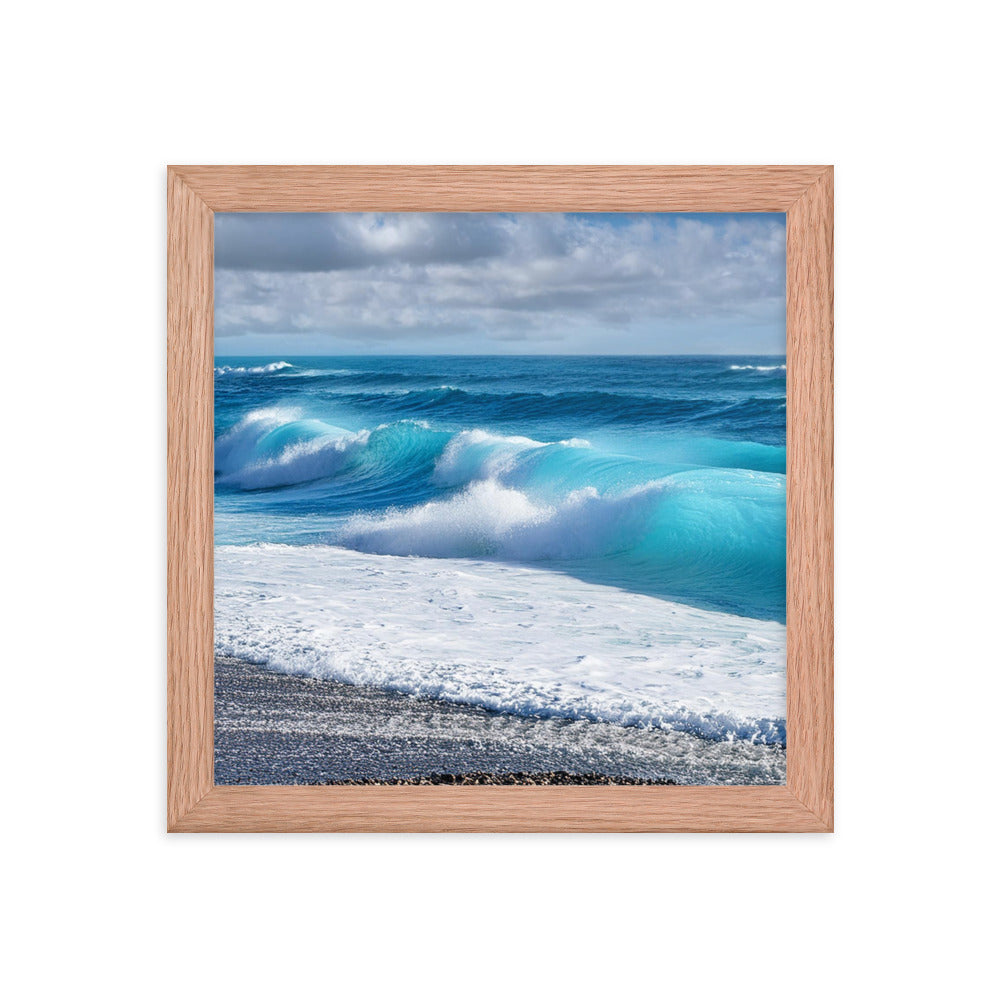 Black Sand Beach Waves - Framed photo paper poster