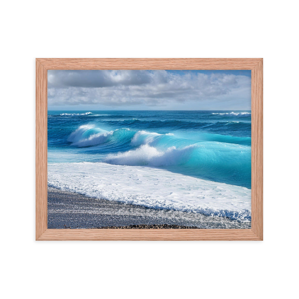 Black Sand Beach Waves - Framed photo paper poster