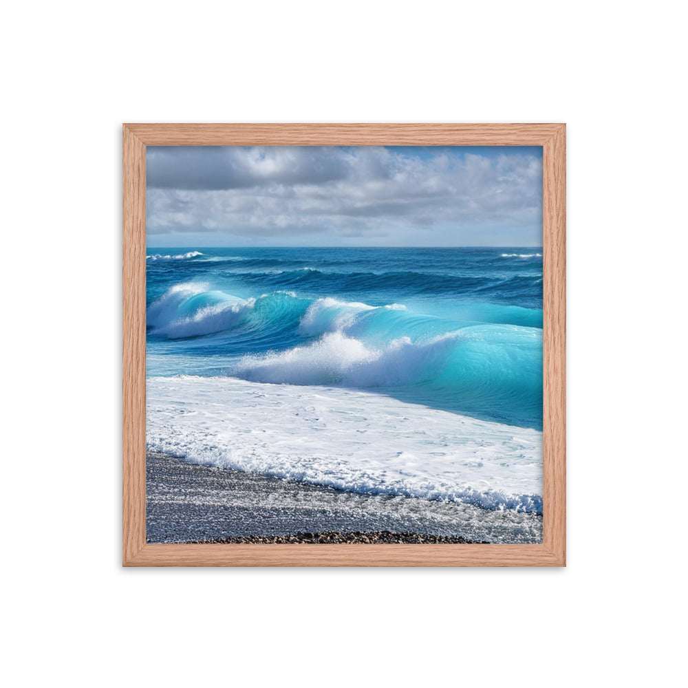 Black Sand Beach Waves - Framed photo paper poster