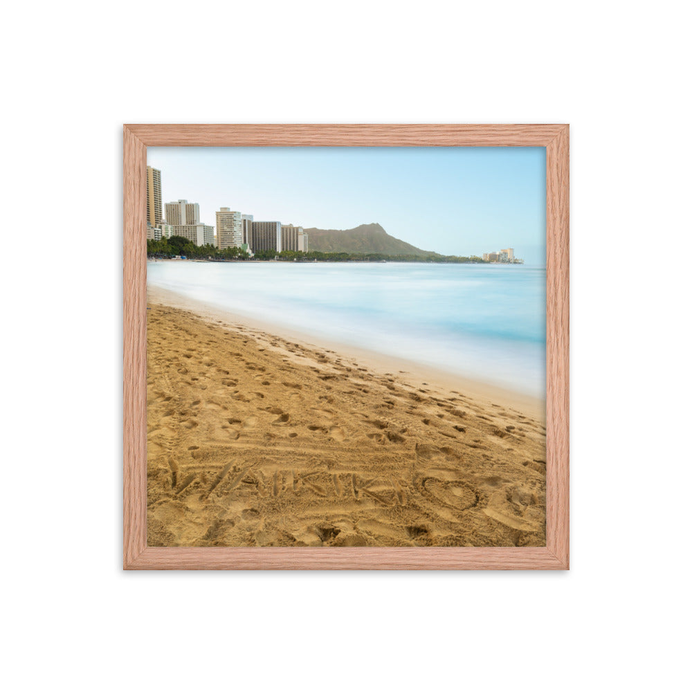 Waikiki Written in the Sand - Framed photo paper poster