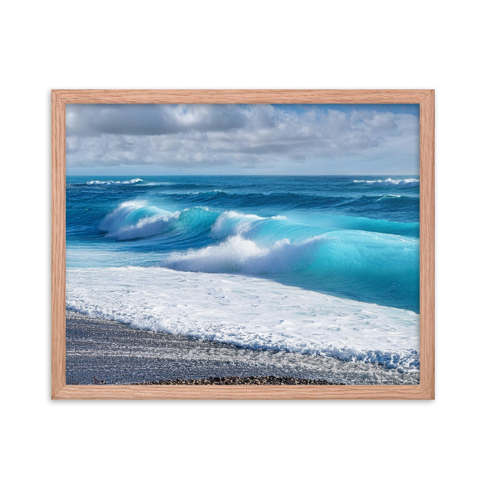 Black Sand Beach Waves - Framed photo paper poster