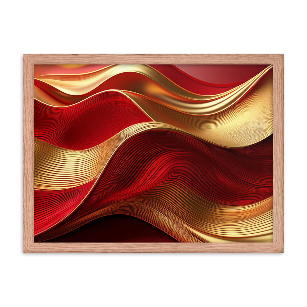 Red and Gold Waves - Framed photo paper poster