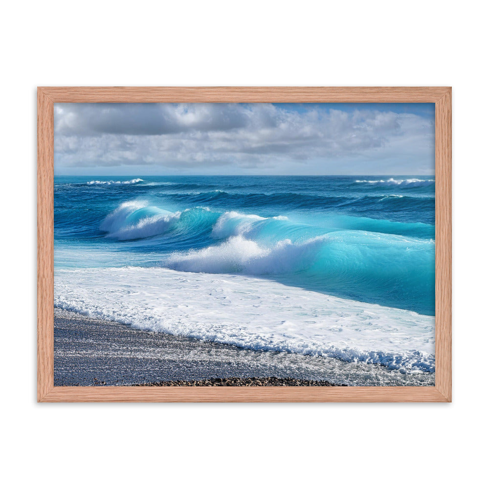 Black Sand Beach Waves - Framed photo paper poster