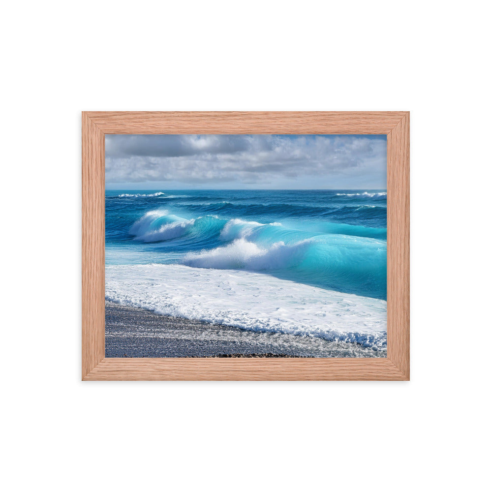 Black Sand Beach Waves - Framed photo paper poster