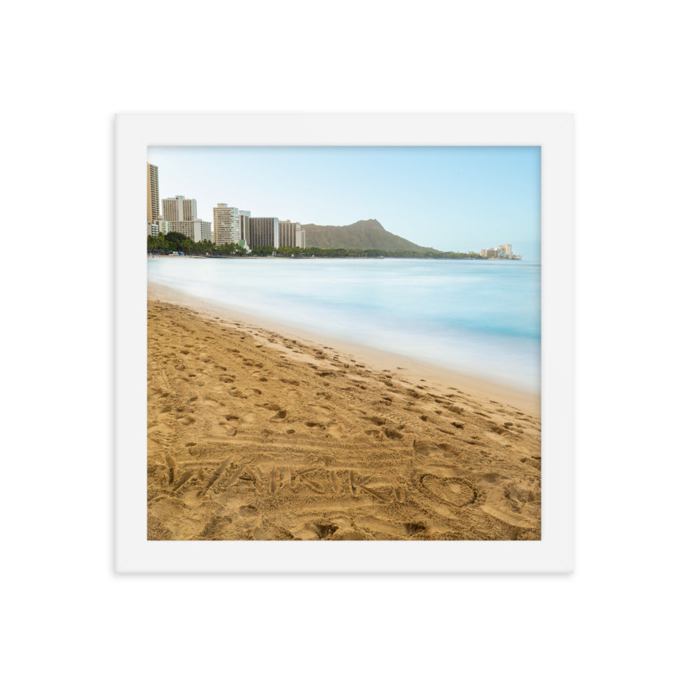 Waikiki Written in the Sand - Framed photo paper poster