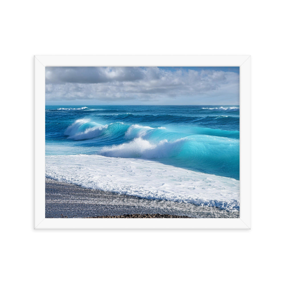 Black Sand Beach Waves - Framed photo paper poster