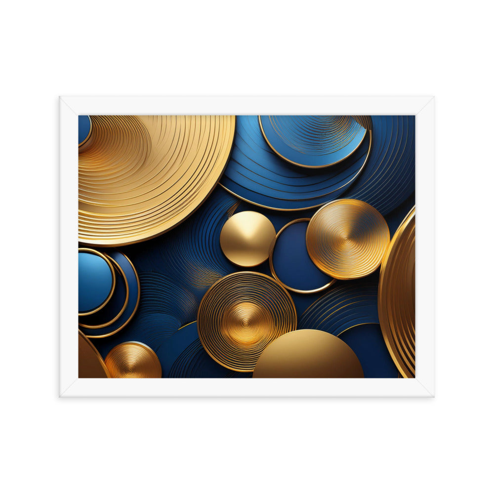 Blue and Gold Circles - Framed photo paper poster