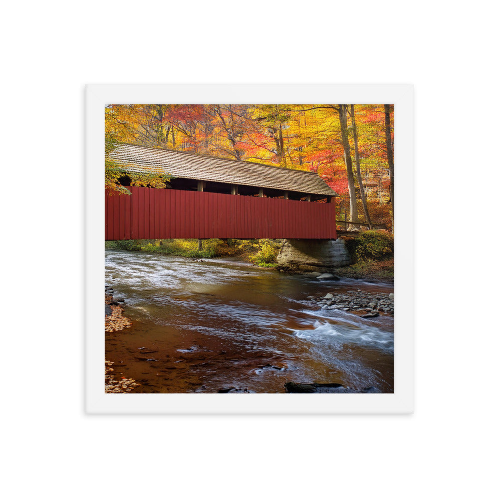 Autumn Covered Bridge - Framed photo paper poster