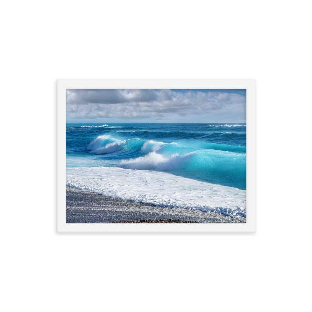 Black Sand Beach Waves - Framed photo paper poster