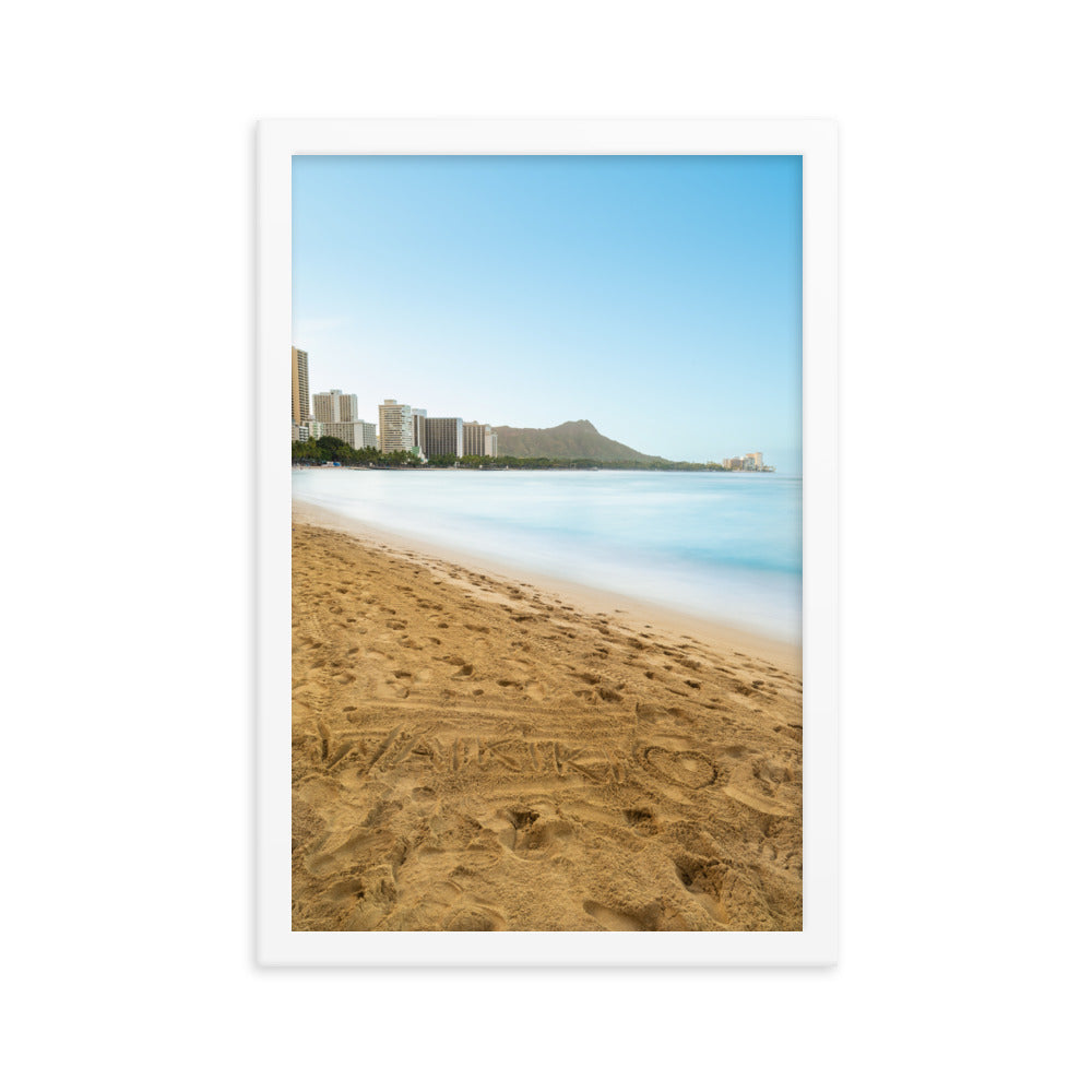 Waikiki Written in the Sand - Framed photo paper poster