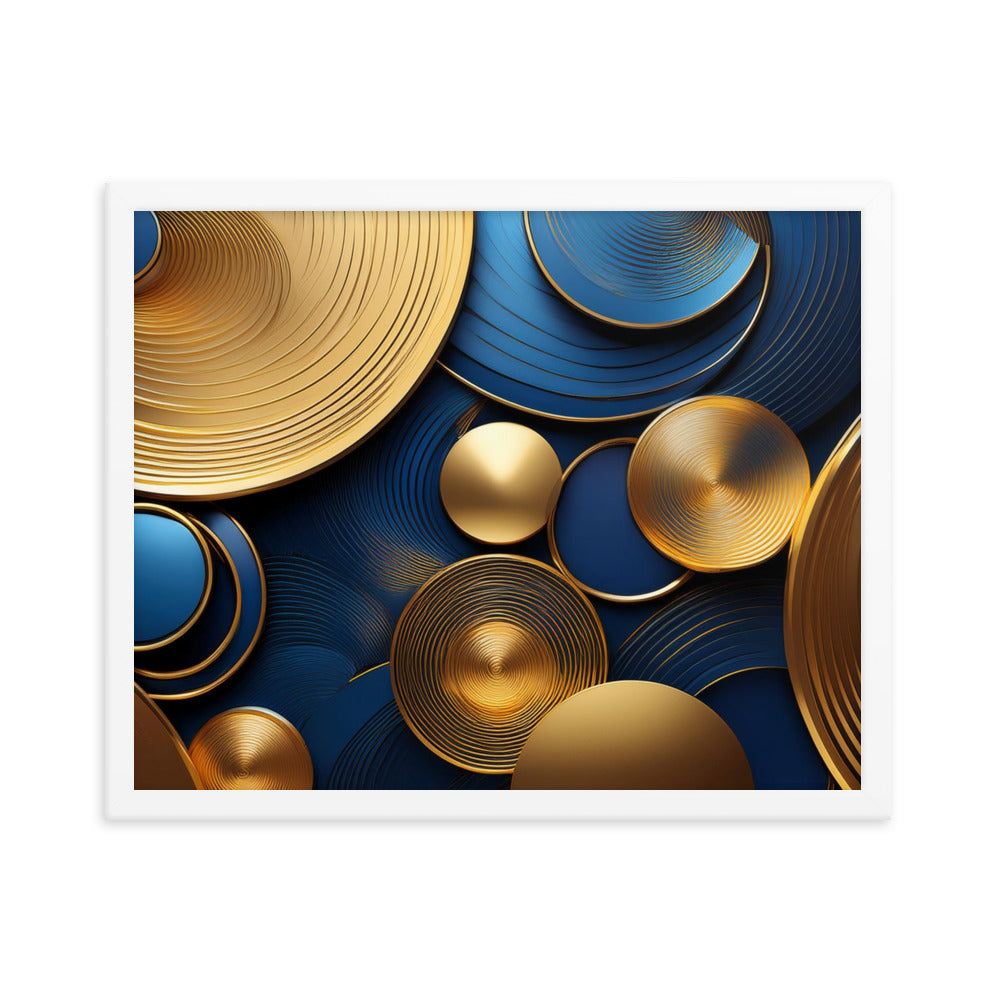 Blue and Gold Circles - Framed photo paper poster