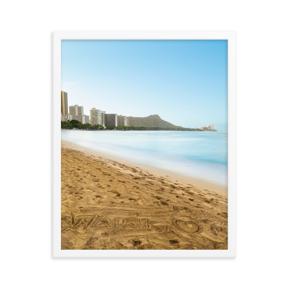 Waikiki Written in the Sand - Framed photo paper poster