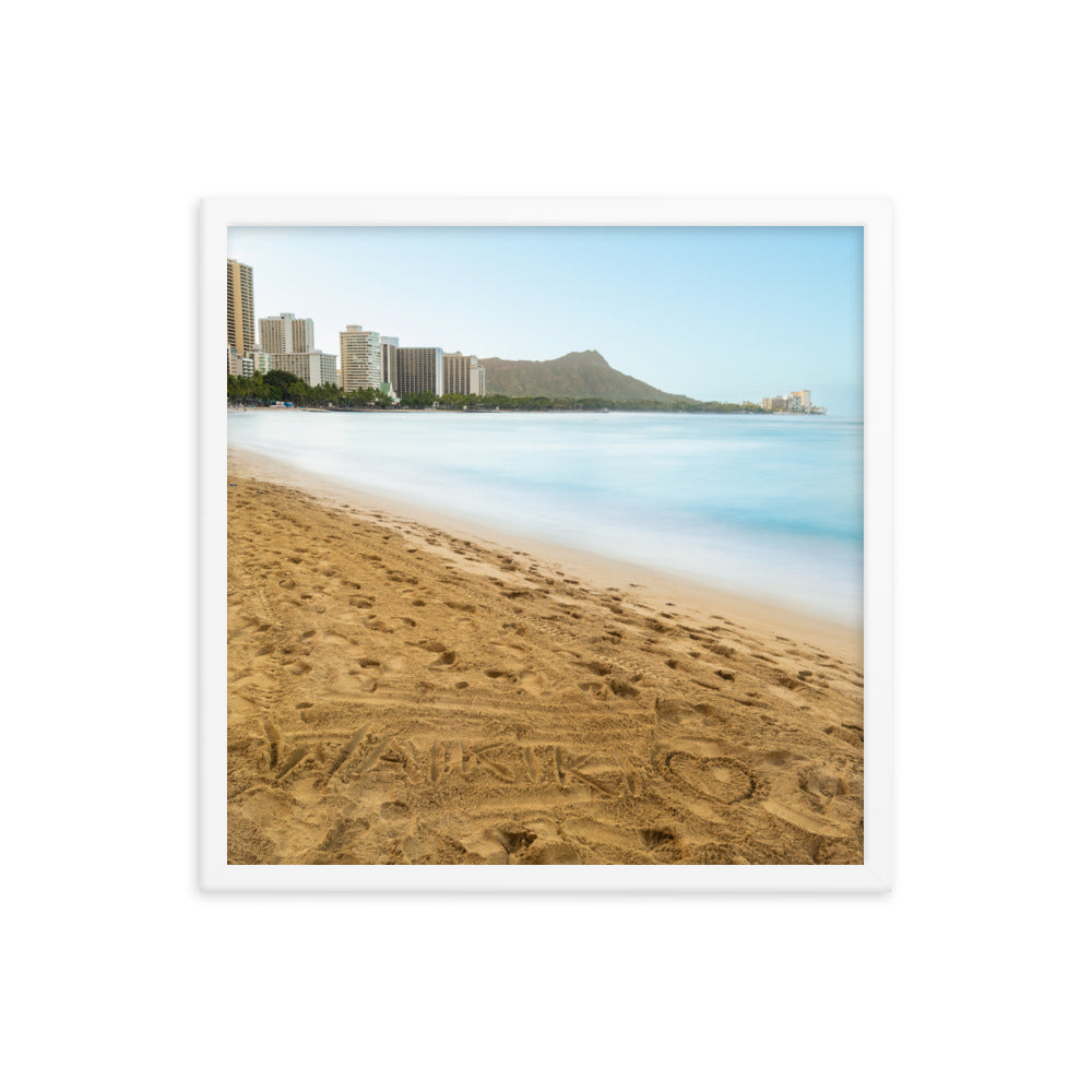 Waikiki Written in the Sand - Framed photo paper poster