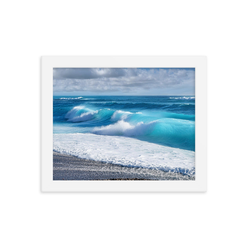 Black Sand Beach Waves - Framed photo paper poster