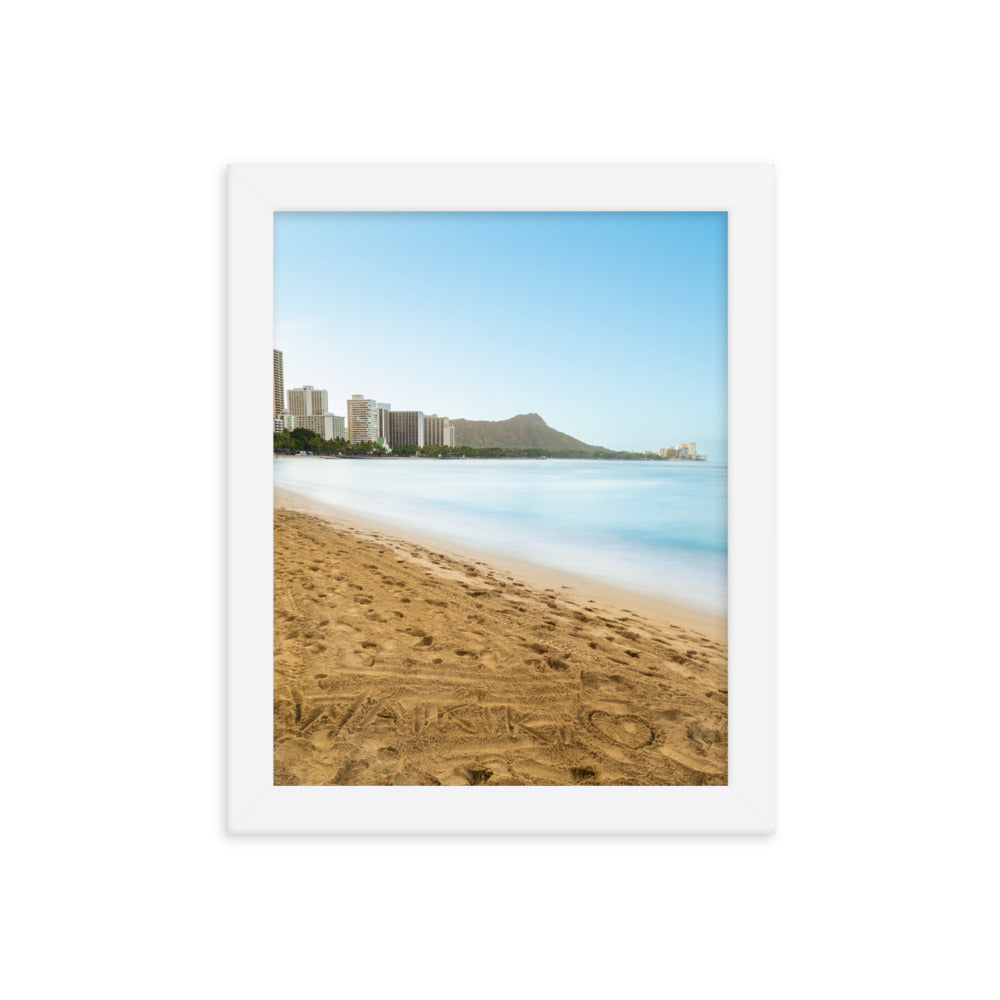 Waikiki Written in the Sand - Framed photo paper poster