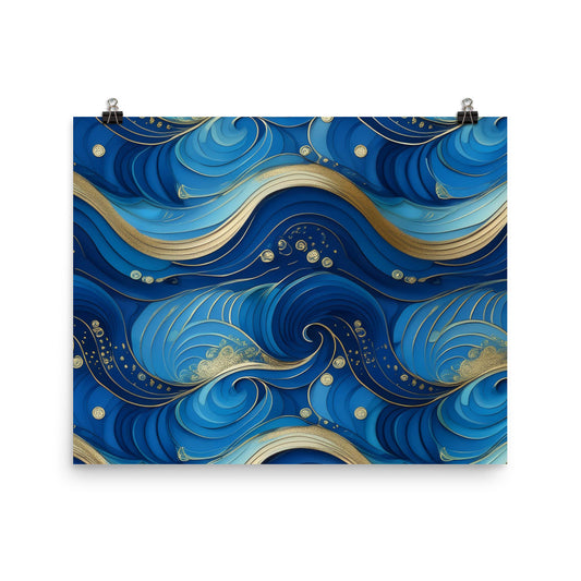 Blue and gold waves - Photo paper poster