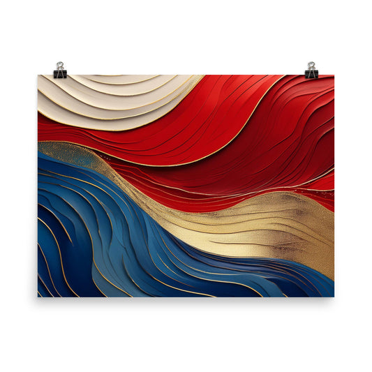 Red, White, blue, and Gold Waves - Photo paper poster