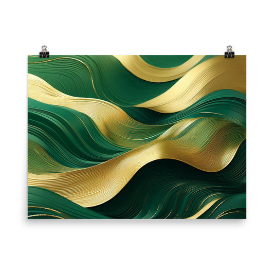 Green and Gold Waves - Photo paper poster