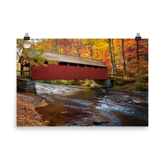 Autumn Covered Bridge - Photo paper poster