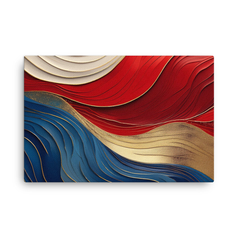 Red, White, Blue, and Gold Waves - Thin canvas